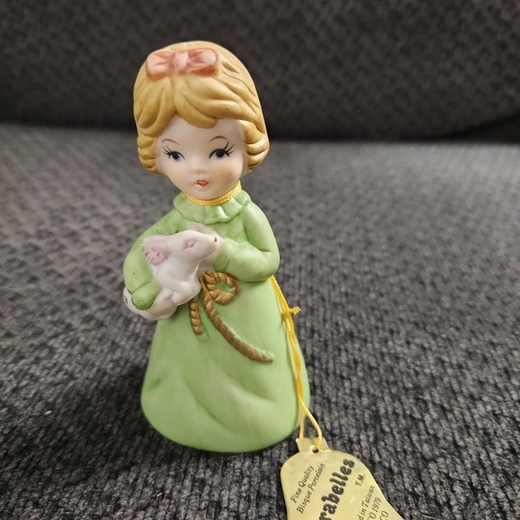 Adorabelles Figurine Bell 1979 With Rabbit Bunny Spring  Apron Bonnet Jasco - Picture 1 of 7
